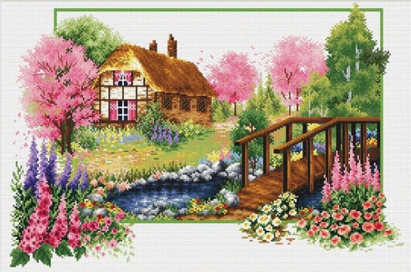 Spring Cottage NO-COUNT Printed Cross Stitch Kit N640-045
