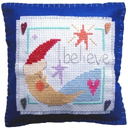 Cross Stitch Kit Believe Mini Cushion, Counted Cross Stitch, Stitching Shed