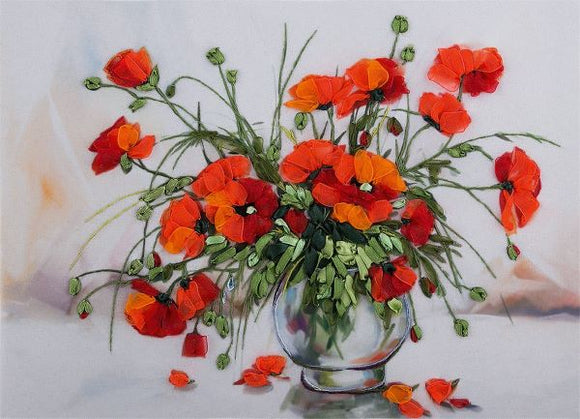 Study of Poppies Embroidery Kit, Ribbon Embroidery Panna JK-2074