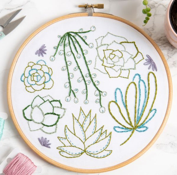 Succulents Embroidery Kit with Hoop, Hawthorn Handmade