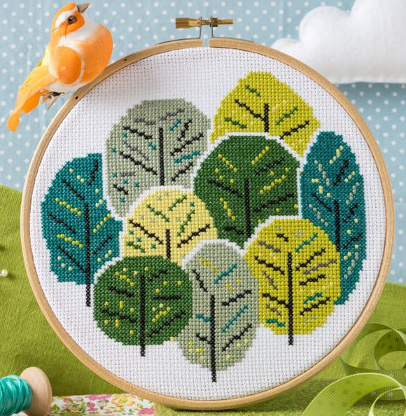 Summer Trees Cross Stitch Kit with Hoop, Hawthorn Handmade
