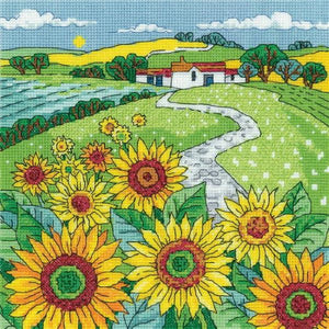 Sunflower Landscape Cross Stitch Kit, Heritage Crafts -Karen Carter