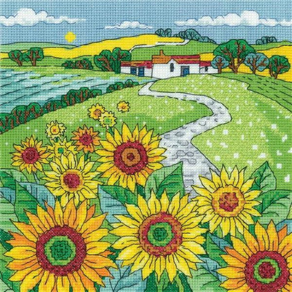 Sunflower Landscape Cross Stitch Kit, Heritage Crafts -Karen Carter