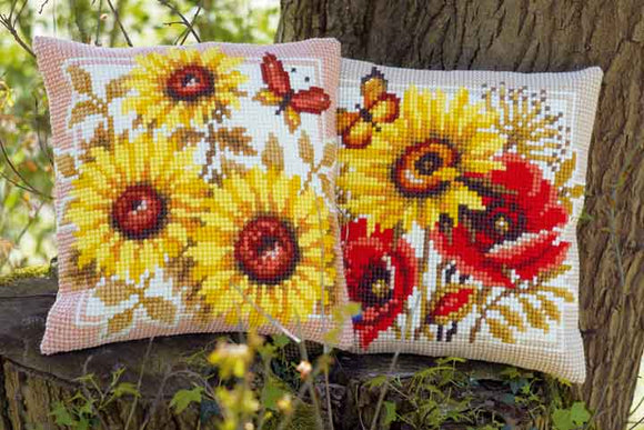 Sunflowers and Poppies CROSS Stitch Tapestry Kits, Vervaco -PAIR