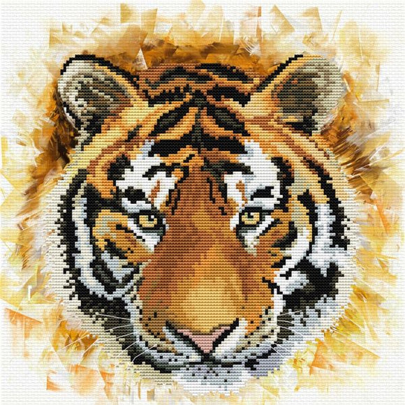 Tiger Charge PRINTED Cross Stitch Kit, Needleart World N450-041