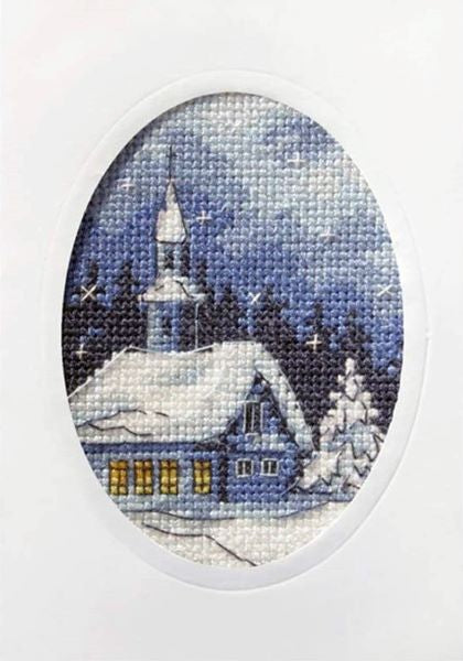 Twilight Church PRINTED Cross Stitch Christmas Card Kit, Orchidea ORC6153