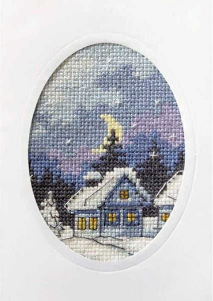 Twilight Cottage PRINTED Cross Stitch Christmas Card Kit, Orchidea ORC6152
