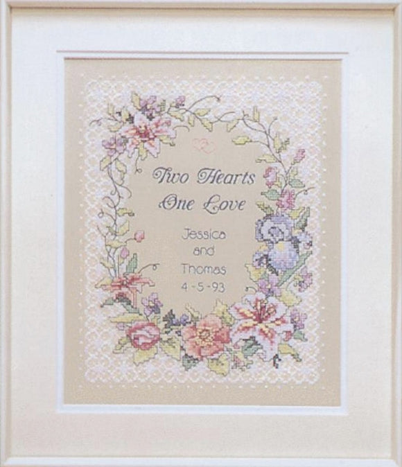 Two Hearts Wedding Sampler PRINTED Cross Stitch Kit D03122