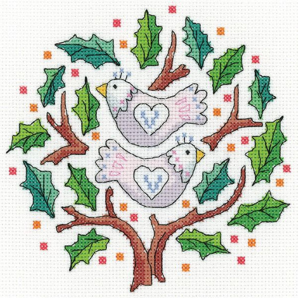 Two Turtle Doves Cross Stitch Kit, Heritage Crafts -Karen Carter