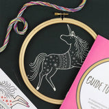 Unicorn Embroidery Kit with Hoop, Hawthorn Handmade (Black)