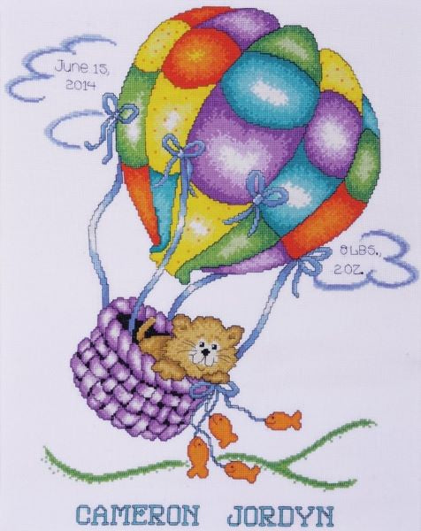 Up, Up and Away Birth Sampler Cross Stitch Kit, Design Works T21715