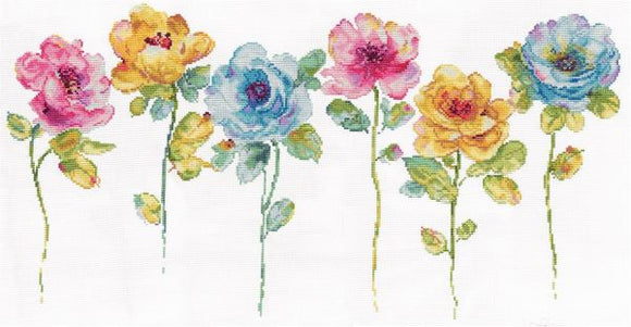 Watercolour Floral Row Cross Stitch Kit, Design Works 3414