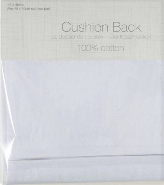 White Cushion Back with Zip, 45 x 45cm - Cotton Trimmings