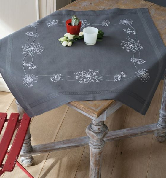 White Flowers Tablecloth PRINTED Embroidery Kit, Vervaco PN-0164728