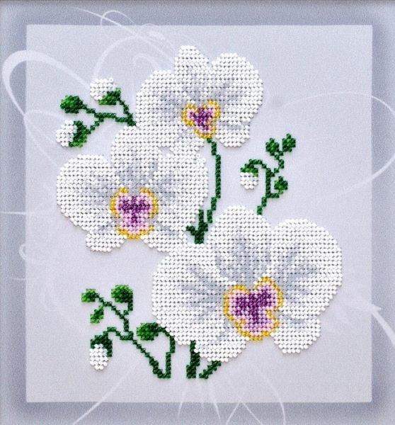 White Orchid Bead Embroidery Kit, Bead Work Embroidery Kit VDV TN-0995