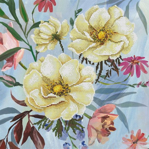 Wild Rose Bouquet PRINTED Cross Stitch Kit, Needleart World N650-034