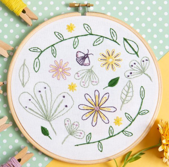 Flower Meadow Embroidery Kit with Hoop, Hawthorn Handmade