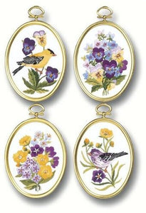 Embroidery Kit Wildflowers and Finches Embroidery Set of 4, 004-0715