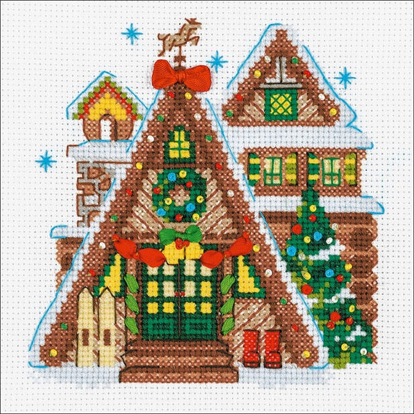 Festive Winter Cabin Cross Stitch Kit, Riolis R1660