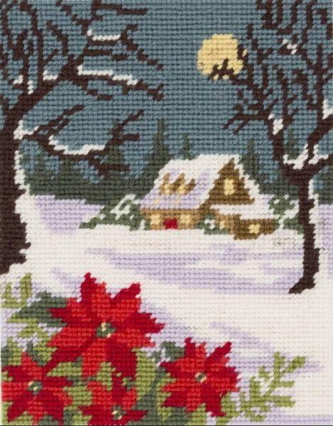 Winter Cottage Tapestry Kit, Needlepoint Starter, Anchor MR205