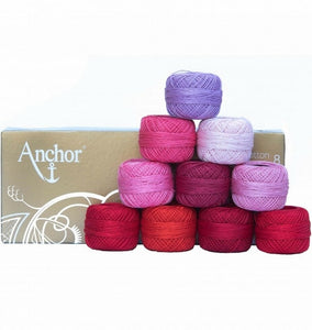 Anchor Pearl Cotton no. 8, Embroidery Thread Assortment - Pink Red, 10 x 20g balls