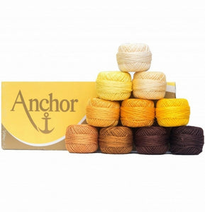 Anchor Pearl Cotton no. 8, Embroidery Thread Assortment - Yellow/Brown, 10 x 20g balls
