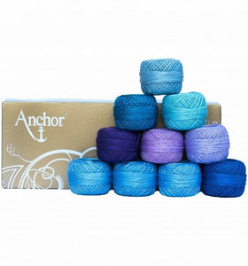 Anchor Pearl Cotton no. 8, Embroidery Thread Assortment - Blue Purple, 10 x 20g balls