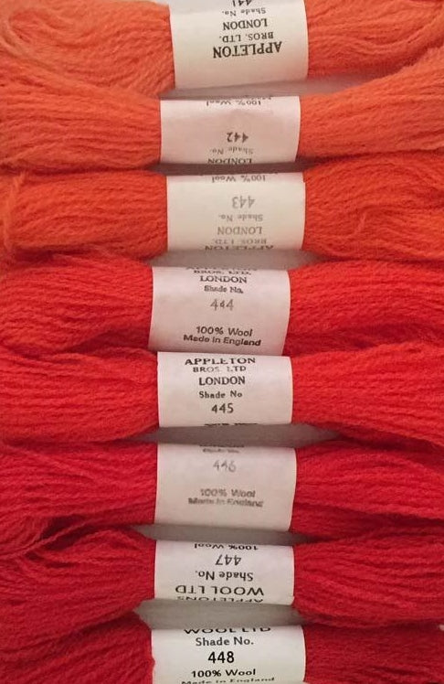 Appleton Tapestry Wools - Orange Red Set, 10m Skeins 441-448
