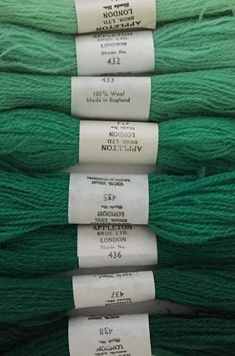 Appleton Tapestry Wools - Signal Green Set, 10m Skeins 431-438