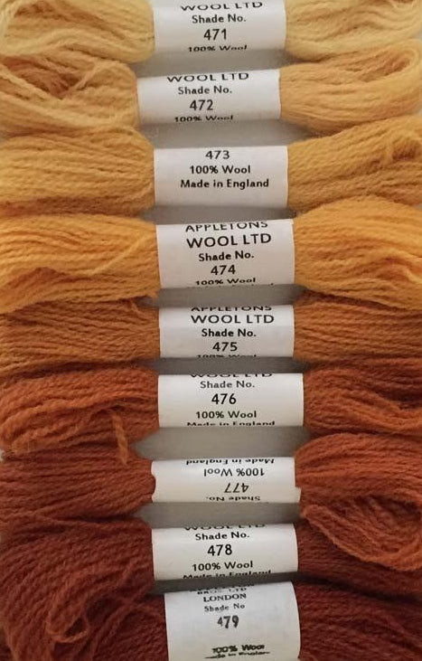 Appleton Tapestry Wools - Autumn Yellow Set, 10m Skeins 471-479