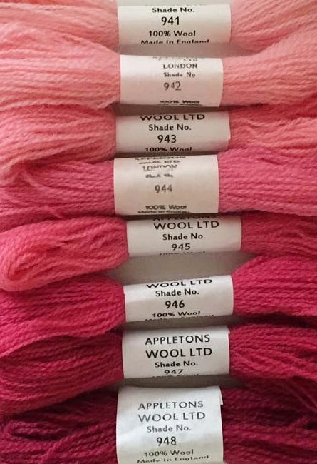 Appleton Tapestry Wools - Bright Rose Pink Set, 10m Skeins 941-948