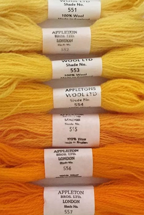 Appleton Tapestry Wools - Bright Yellow Set, 10m Skeins 551-557