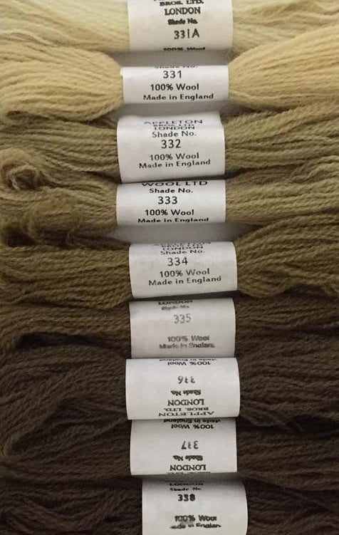 Appleton Tapestry Wools - Drab Green Set, 10m Skeins 331A-335