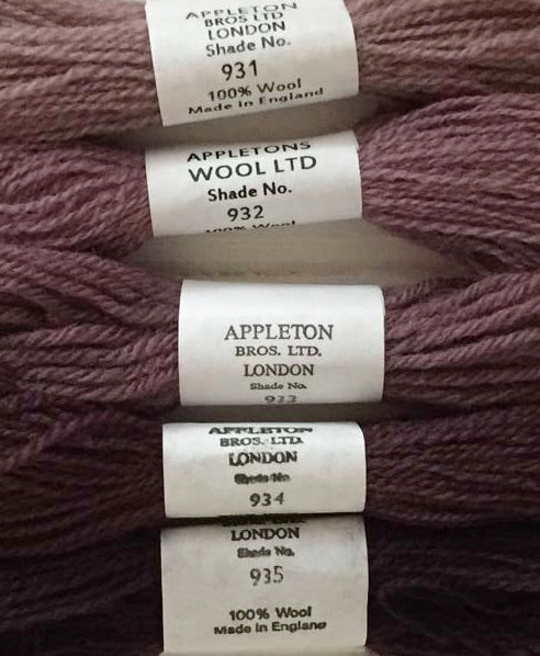 Appleton Tapestry Wools - Dull Mauve Set, 10m Skeins 931-935
