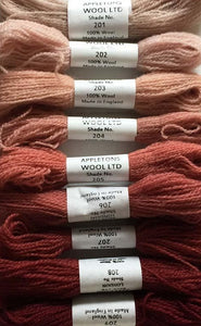 Appletons Tapestry Wool - Flame Red Set, 10m Skeins 201 - 209