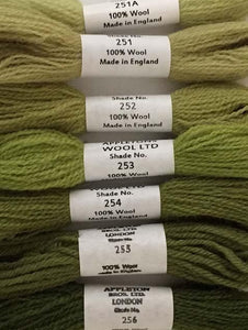 Appleton Tapestry Wools - Grass Green Set, 10m Skeins 251A - 256