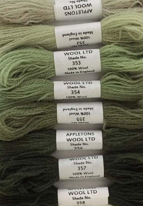 Appleton Tapestry Wools - Grey Green Set, 10m Skeins 351-358