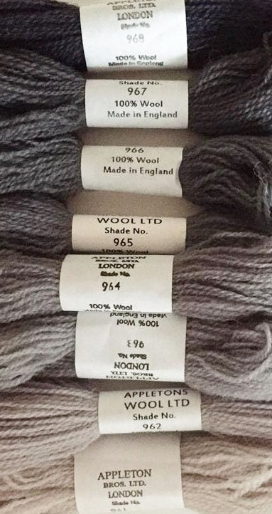 Appleton Tapestry Wools - Iron Grey Set, 10m Skeins 961-968