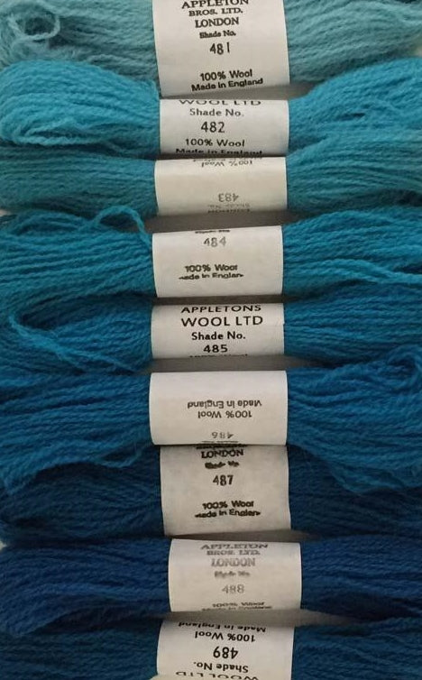 Appleton Tapestry Wools - Kingfisher Set, 10m Skeins 481-489