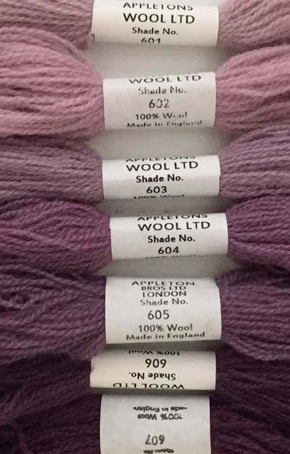 Appleton Tapestry Wools - Mauve Set, 10m Skeins 601-607