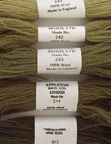 Appleton Tapestry Wools - Olive Green Set, 10m Skeins 241 - 245