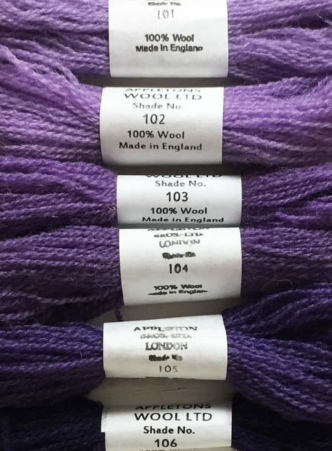 Appletons Tapestry Wool - Purple Set, 10m Skeins 101 - 106