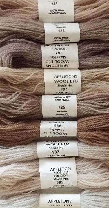 Appleton Tapestry Wools - Putty Groundings Set, 10m Skeins 981-989