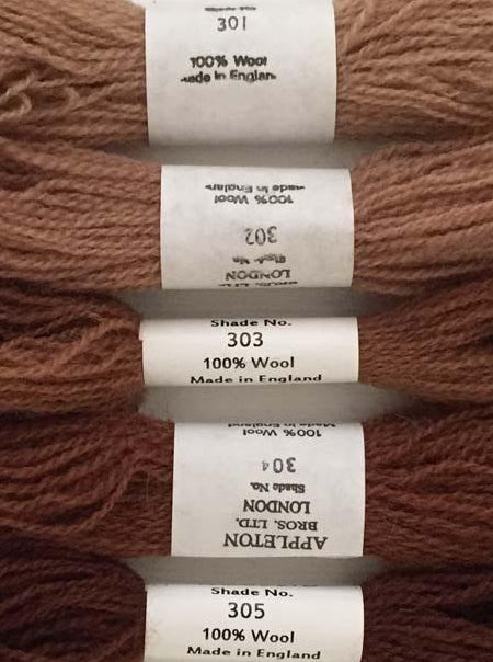 Appleton Tapestry Wools - Red Fawn Set, 10m Skeins 301-305