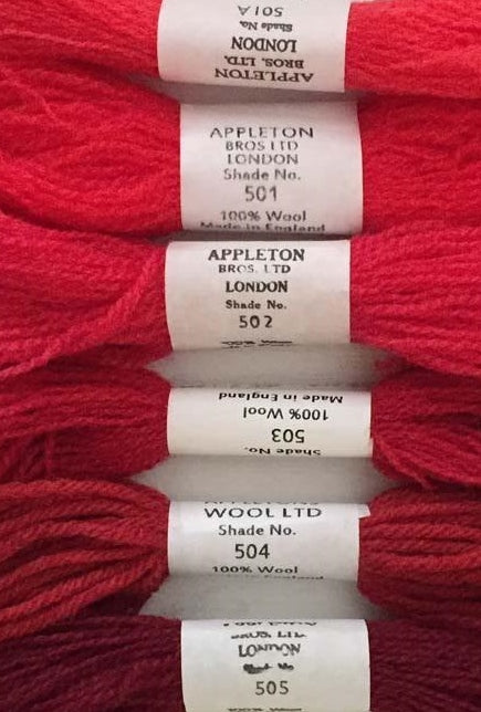 Appleton Tapestry Wools - Scarlet Set, 10m Skeins 501A-505