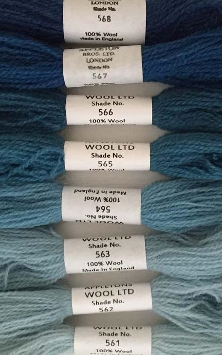 Appleton Tapestry Wools - Sky Blue Set, 10m Skeins 561-568