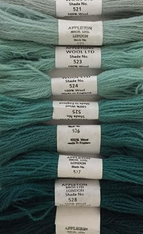 Appleton Tapestry Wools - Turquoise Set, 10m Skeins 521-529
