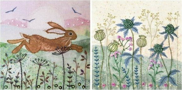 Beaks and Bobbins Embroidery Kits, Meadow Hare and Sea Hollies- PAIR