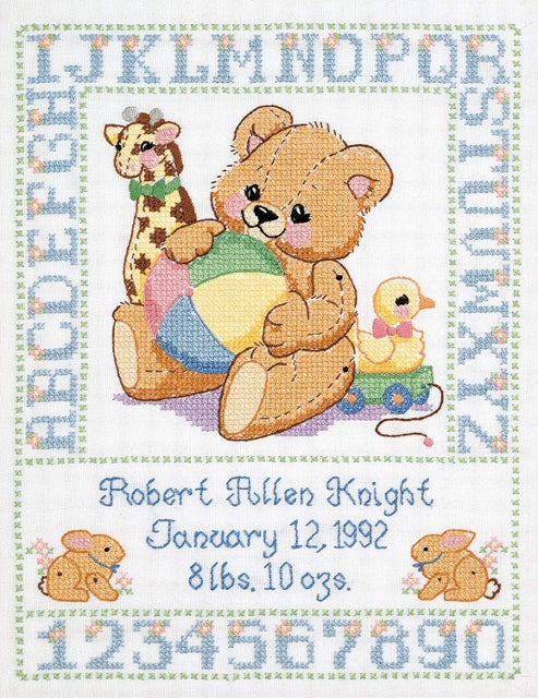 Bear Birth Sampler PRINTED Cross Stitch Kit, Janlynn 135-0004