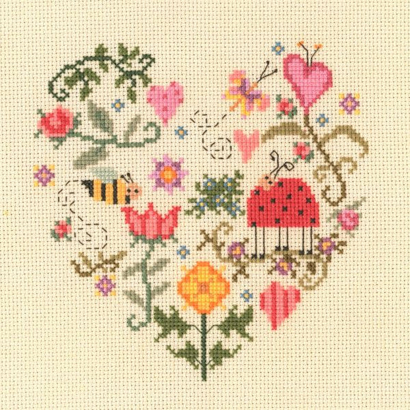 Bee in Love Heart Cross Stitch Kit, Creative World of Crafts